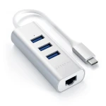 Satechi Aluminium Hub 2in1 - aluminiowy Hub do laptopów i komputerów stacjonarnych USB-C (3x USB-A, Ethernet) (silver)