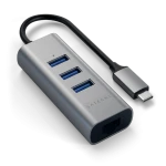 Satechi Aluminium Hub 2in1 - aluminiowy Hub do laptopów i komputerów stacjonarnych USB-C (3x USB-A, Ethernet) (space gray)