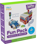 myFirst 3dPen Make Filaments Fun Pack - zestaw kreatywny do długopisu 3dPen, zawiera 5 szablonów, 17 wkładów PCL (34 m), moduł auta pull-back, arkusz termoplastyczny (wheels in motion)
